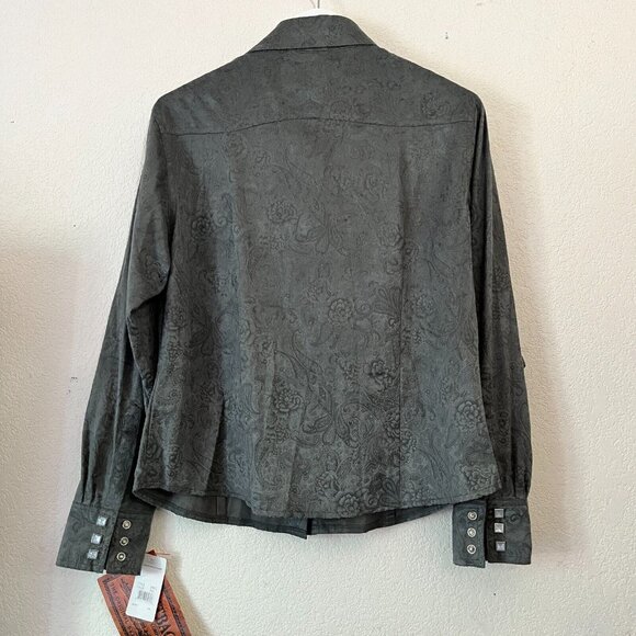 Outback Trading Company Western Faux Suede Paisley Snap Button Shirt Medium New - Picture 2 of 9
